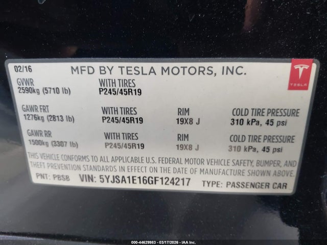 2016 TESLA MODEL S 5YJSA1E16GF124217 Photo 8