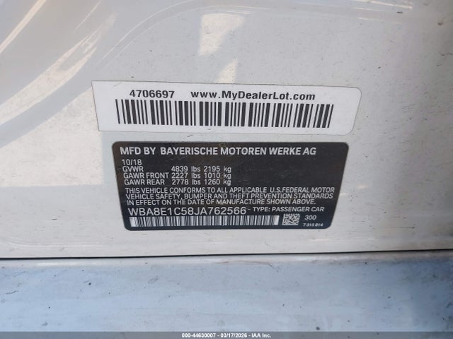 Продажа на аукционе авто 2018 Bmw 330e Iperformance, vin: WBA8E1C58JA762566, номер лота: 44630007