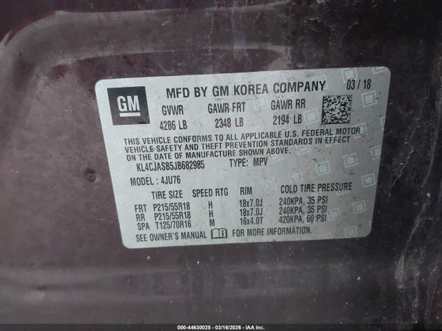 Aukcja sprzedaży 2018 Buick Encore Preferred, vin: KL4CJASB5JB682985, numer aukcji: 44630025