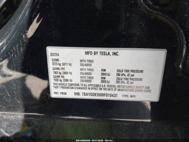 Aukcja sprzedaży 2024 Tesla Model Y Long Range Single Motor Rear-wheel Drive/rwd, vin: 7SAYGDED6RF010437, numer aukcji: 44630029