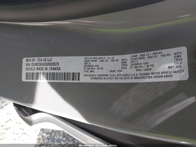 Продаж на аукціоні авто 2025 Chrysler Pacifica Limited Awd, vin: 2C4RC3GGXSR528575, номер лоту: 44630079