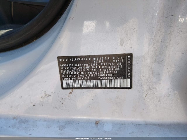 44630087 :رقم المزاد ، 3VWN57BU0KM093647 vin ، 2019 Volkswagen Jetta 1.4t S مزاد بيع