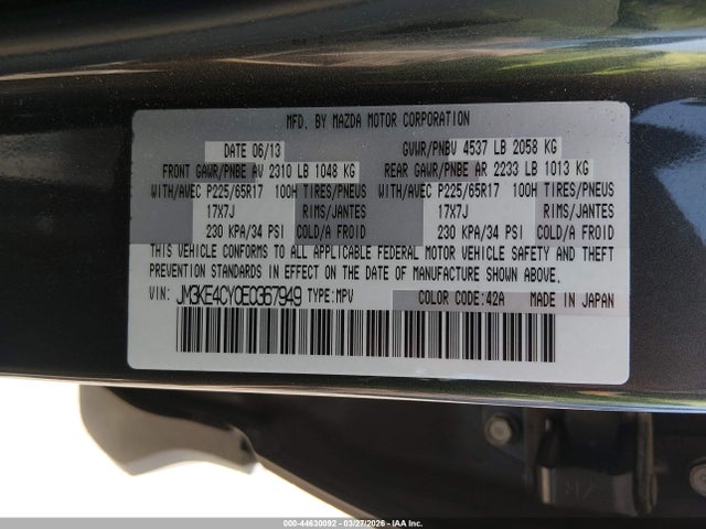 Aukcja sprzedaży 2014 Mazda Cx-5 Touring, vin: JM3KE4CY0E0367949, numer aukcji: 44630092
