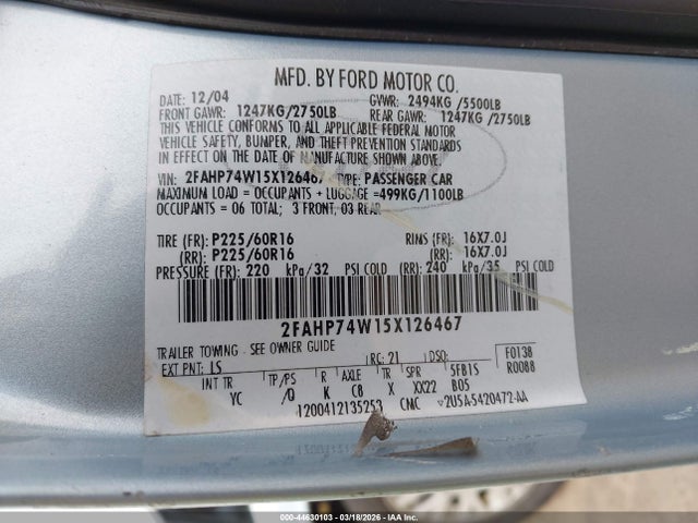 Продажа на аукционе авто 2005 Ford Crown Victoria Lx/lx Sport, vin: 2FAHP74W15X126467, номер лота: 44630103