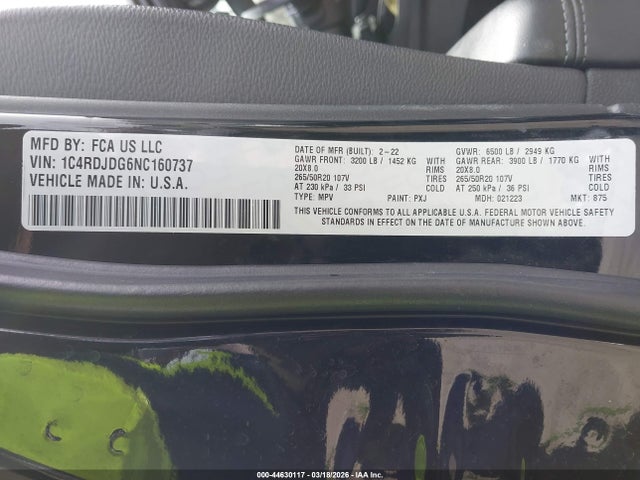 2022 Dodge Durango Gt Plus Awd მანქანა იყიდება აუქციონზე, vin: 1C4RDJDG6NC160737, აუქციონის ნომერი: 44630117