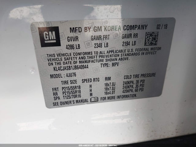 Продажа на аукционе авто 2018 Buick Encore Preferred, vin: KL4CJASB1JB640944, номер лота: 44630147