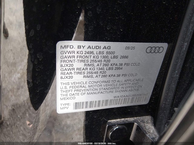 Aukcja sprzedaży 2025 Audi All-new Q5 Premium Plus Tfsi Quattro S Tronic, vin: WA1EAAGU9S2087142, numer aukcji: 44630155