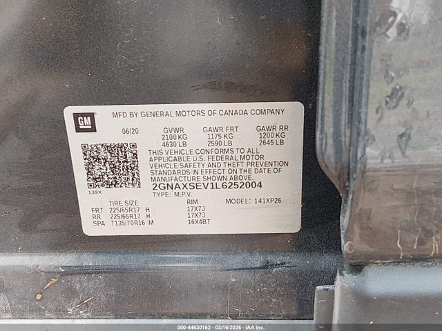 2020 CHEVROLET EQUINOX 2GNAXSEV1L6252004 Photo 8