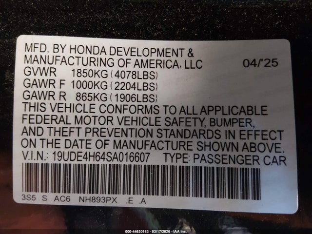 Продаж на аукціоні авто 2025 Acura Integra A-spec Technology, vin: 19UDE4H64SA016607, номер лоту: 44630163