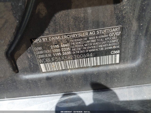 44630247 :رقم المزاد ، WDBUF56X58B200694 vin ، 2008 Mercedes-benz E 350 مزاد بيع