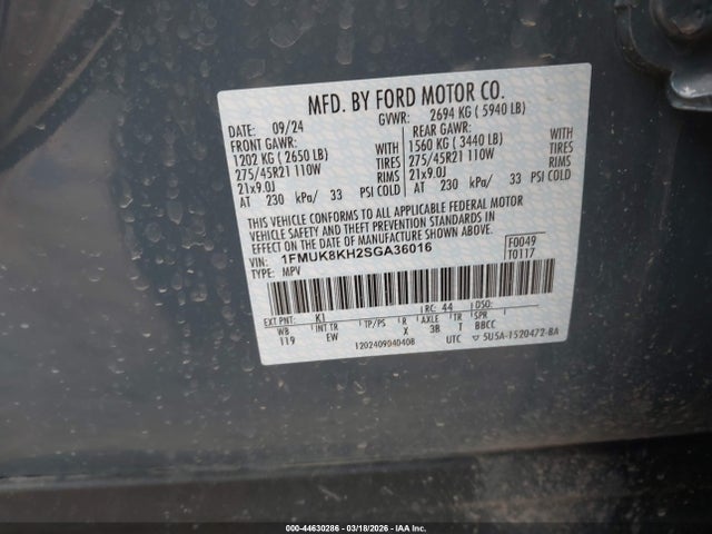 44630286 :رقم المزاد ، 1FMUK8KH2SGA36016 vin ، 2025 Ford Explorer St-line مزاد بيع