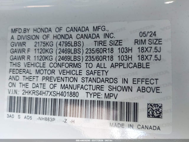 2HKRS4H7XSH401880 Honda Cr-v Ex-l Awd