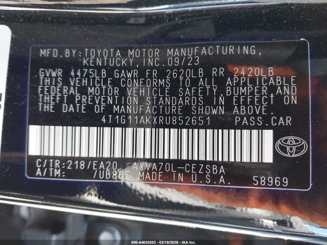 4T1G11AKXRU852651 Toyota CAMRY SE