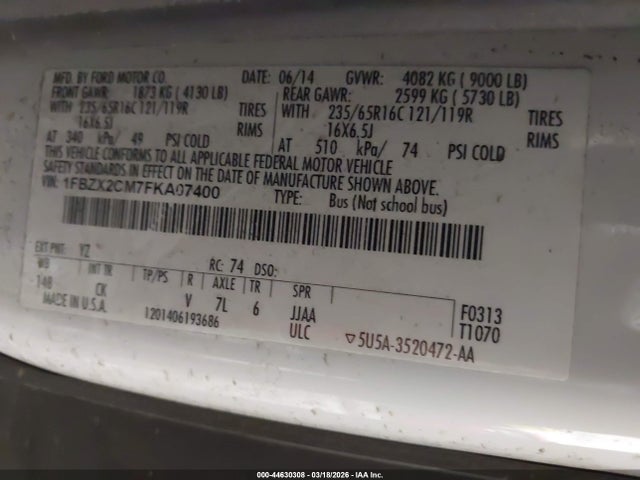 1FBZX2CM7FKA07400 Ford Transit-350 Xlt