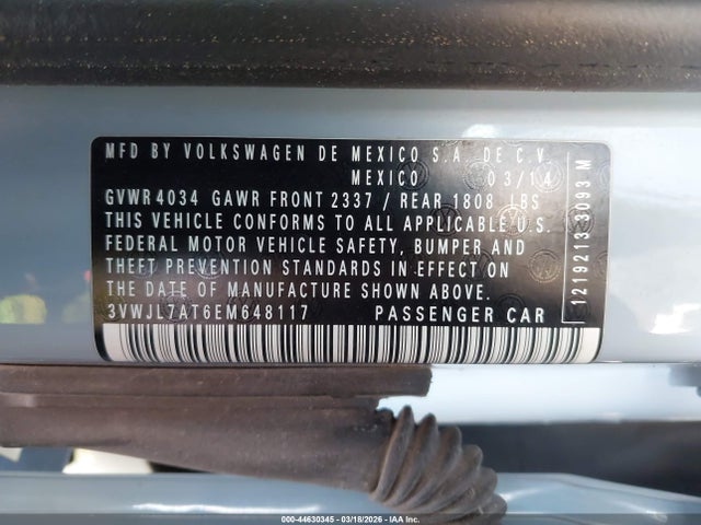 Aukcja sprzedaży 2014 Volkswagen Beetle 2.0l Tdi, vin: 3VWJL7AT6EM648117, numer aukcji: 44630345