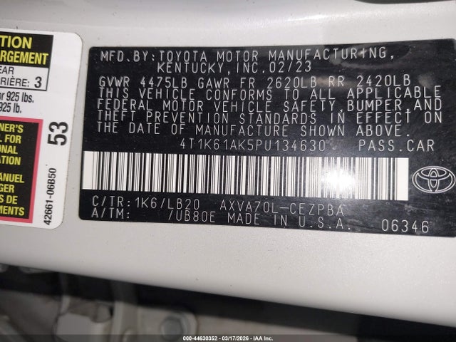 Toyota CAMRY XSE 2023 4T1K61AK5PU134630 Image 9