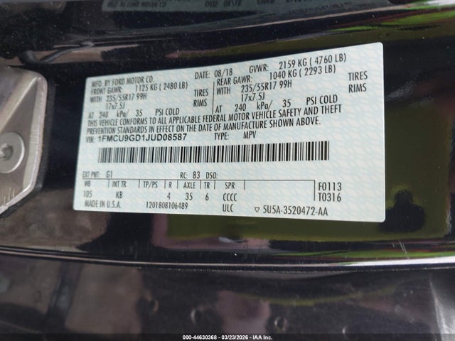 2018 FORD ESCAPE 1FMCU9GD1JUD08587 Photo 8