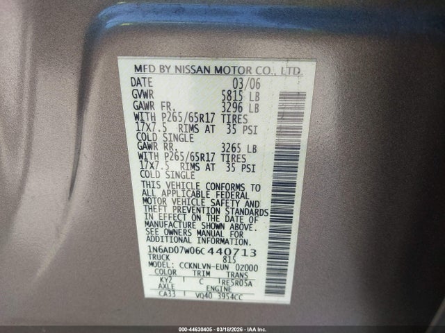 2006 NISSAN FRONTIER 1N6AD07W06C440713 Photo 8