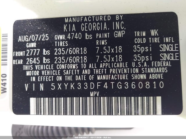 5XYK33DF4TG360810 KIA Sportage Ex