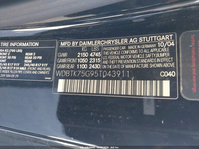 2005 MERCEDES-BENZ CLK 500 WDBTK75G95T043911 Photo 8