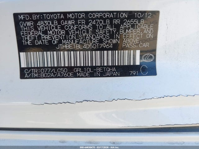 44630470 :رقم المزاد ، JTHBE1BL4D5017964 vin ، 2013 Lexus Gs 350 مزاد بيع