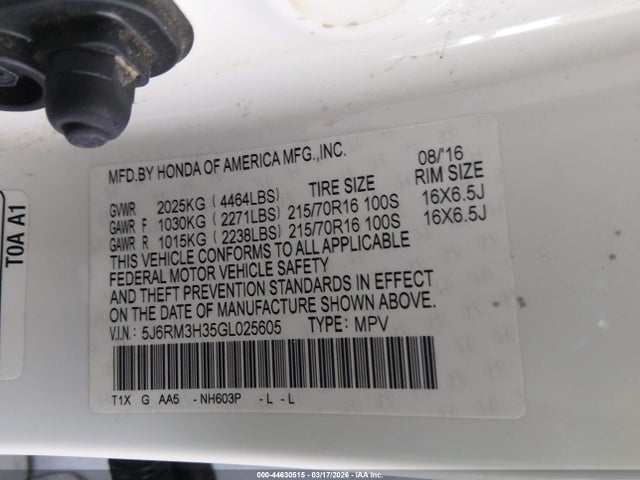 5J6RM3H35GL025605 Honda CR-V LX