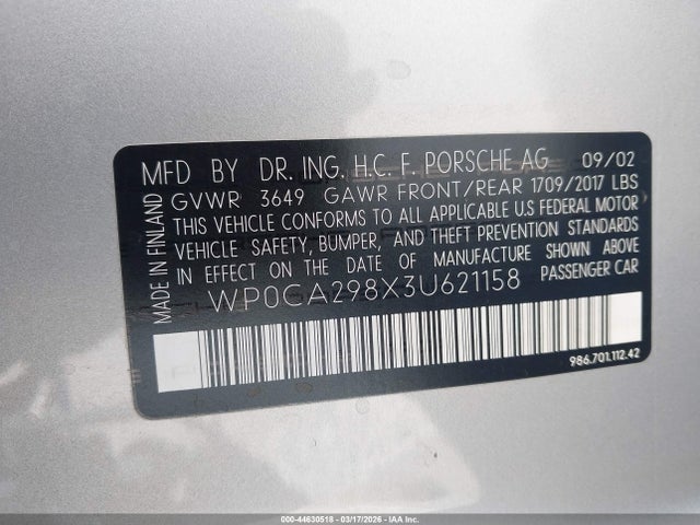 2003 PORSCHE BOXSTER WP0CA298X3U621158 Photo 8