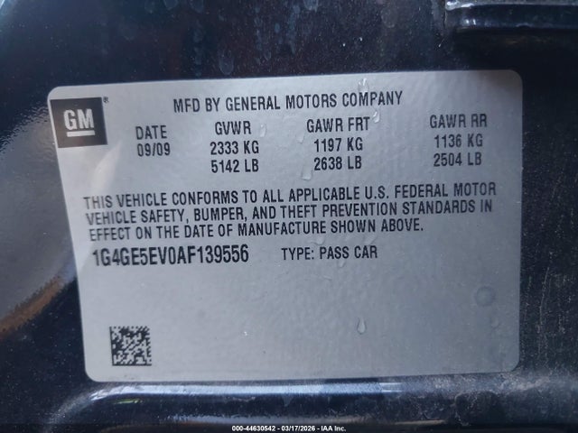 2010 Buick Lacrosse Cxs მანქანა იყიდება აუქციონზე, vin: 1G4GE5EV0AF139556, აუქციონის ნომერი: 44630542
