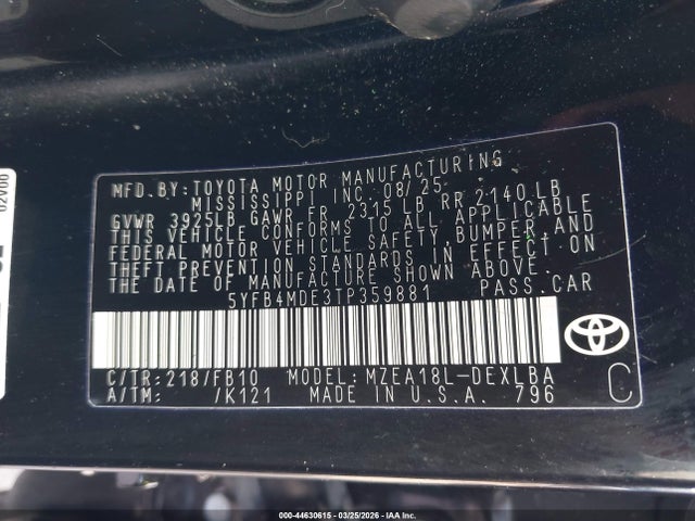 Toyota COROLLA LE 2026 5YFB4MDE3TP359881 Image 9