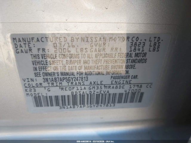 3N1AB7AP5GY247813 Nissan SENTRA SV