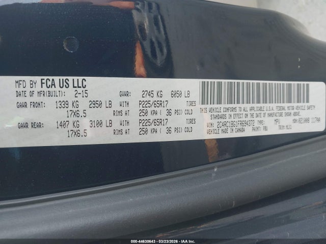 2015 Chrysler Town & Country Touring მანქანა იყიდება აუქციონზე, vin: 2C4RC1BG1FR694372, აუქციონის ნომერი: 44630643