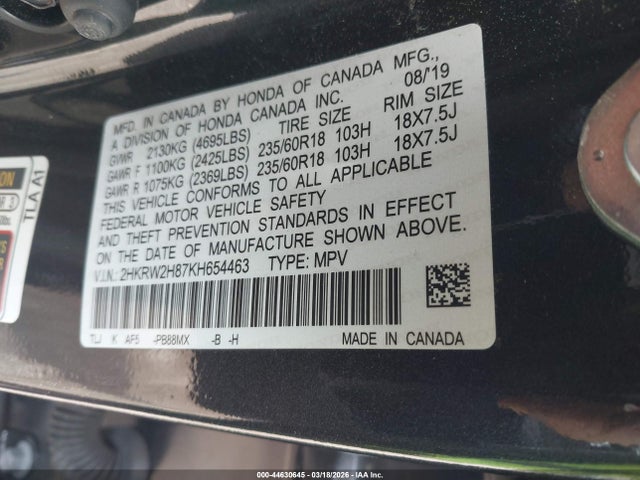 Honda Cr-v Ex-l 2019 2HKRW2H87KH654463 Image 9