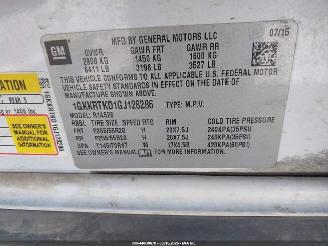 Aukcja sprzedaży 2016 Gmc Acadia Denali, vin: 1GKKRTKD1GJ128286, numer aukcji: 44630670