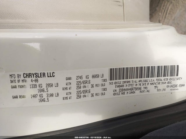Продажа на аукционе авто 2008 Dodge Grand Caravan Se, vin: 2D8HN44H48R790546, номер лота: 44630706