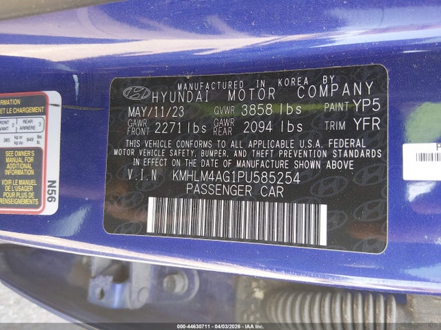 44630711 :رقم المزاد ، KMHLM4AG1PU585254 vin ، 2023 Hyundai Elantra Sel مزاد بيع