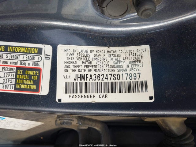 Продажа на аукционе авто 2007 Honda Civic Hybrid, vin: JHMFA36247S017897, номер лота: 44630713