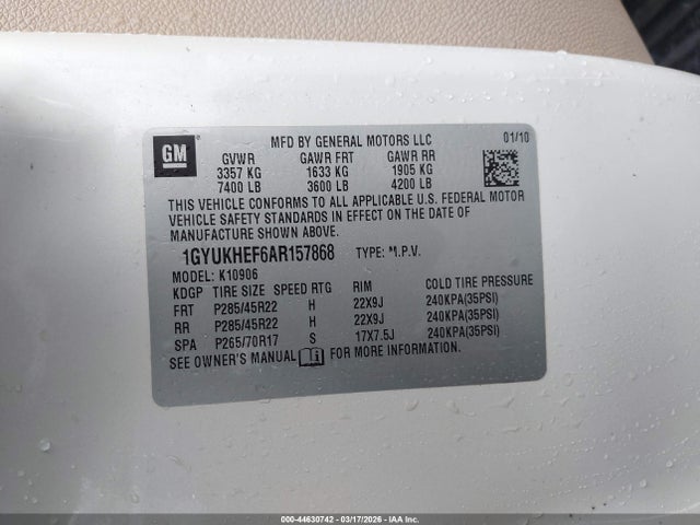 Aukcja sprzedaży 2010 Cadillac Escalade Esv Luxury, vin: 1GYUKHEF6AR157868, numer aukcji: 44630742