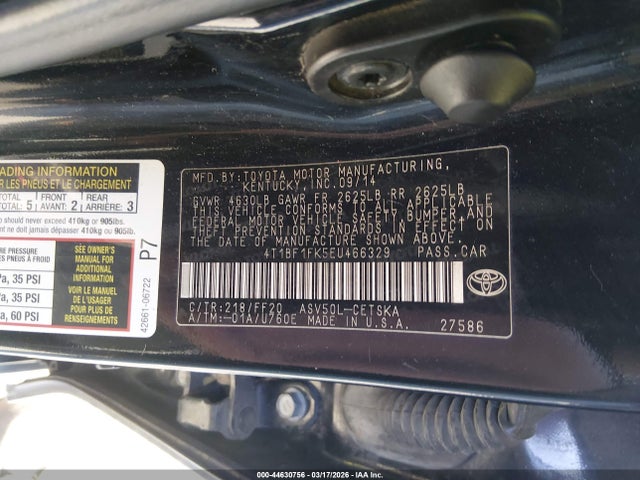 2014 Toyota Camry Se მანქანა იყიდება აუქციონზე, vin: 4T1BF1FK5EU466329, აუქციონის ნომერი: 44630756