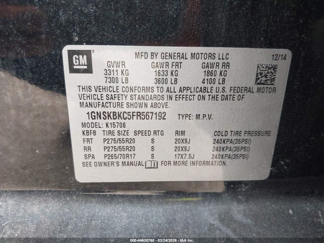 Chevrolet Tahoe Lt 2015 1GNSKBKC5FR567192 Image 9