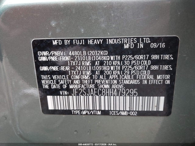 2017 SUBARU FORESTER JF2SJAEC8HH479295 Photo 8