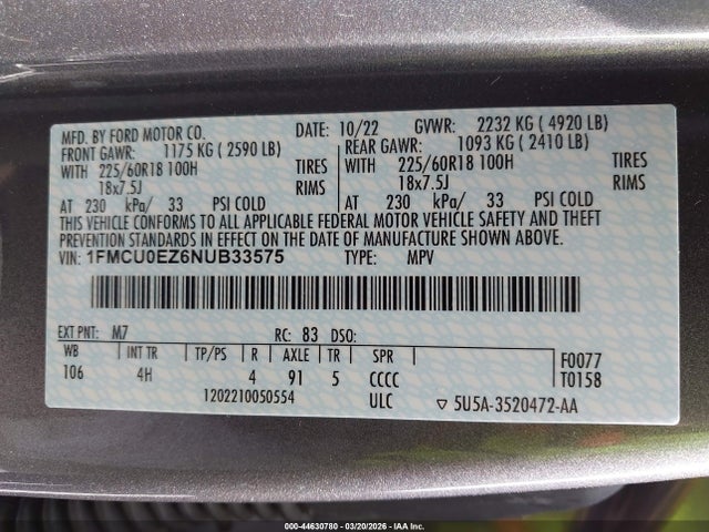 2022 FORD ESCAPE 1FMCU0EZ6NUB33575 Photo 8