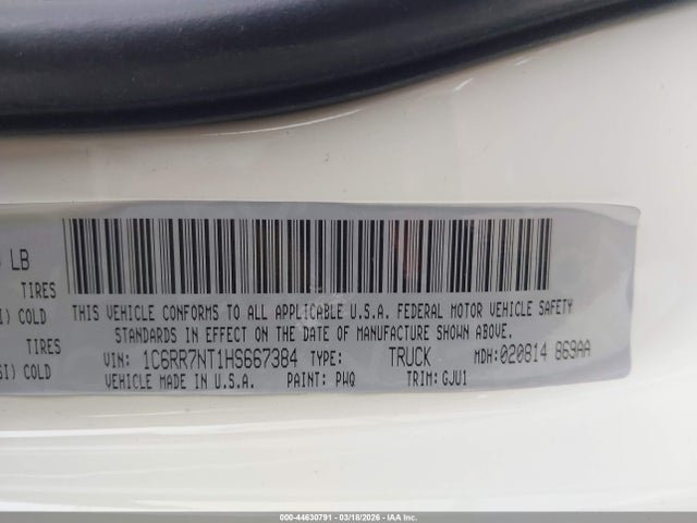 44630791 :رقم المزاد ، 1C6RR7NT1HS667384 vin ، 2017 Ram 1500 Laramie  4x4 5'7 Box مزاد بيع