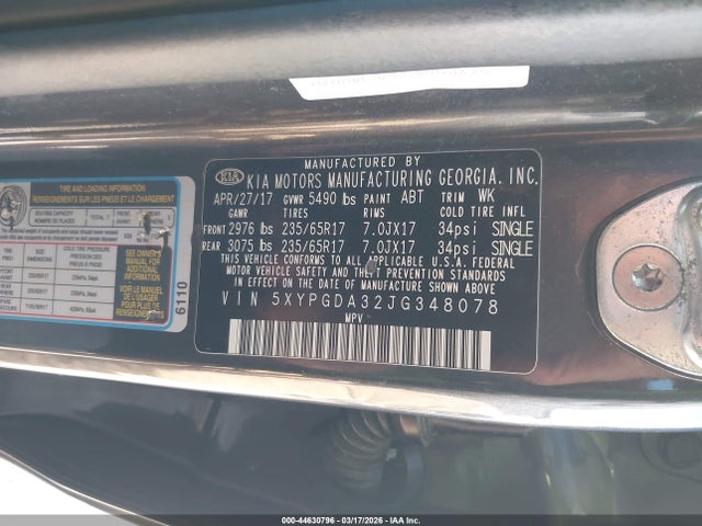 Продаж на аукціоні авто 2018 Kia Sorento 2.4l Lx, vin: 5XYPGDA32JG348078, номер лоту: 44630796
