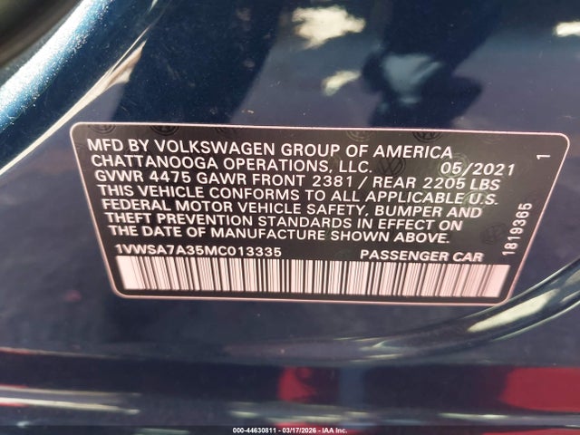 2021 VOLKSWAGEN PASSAT 1VWSA7A35MC013335 Photo 8