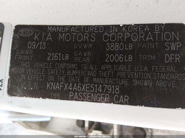 44630817 :رقم المزاد ، KNAFX4A6XE5147918 vin ، 2014 Kia Forte Lx مزاد بيع