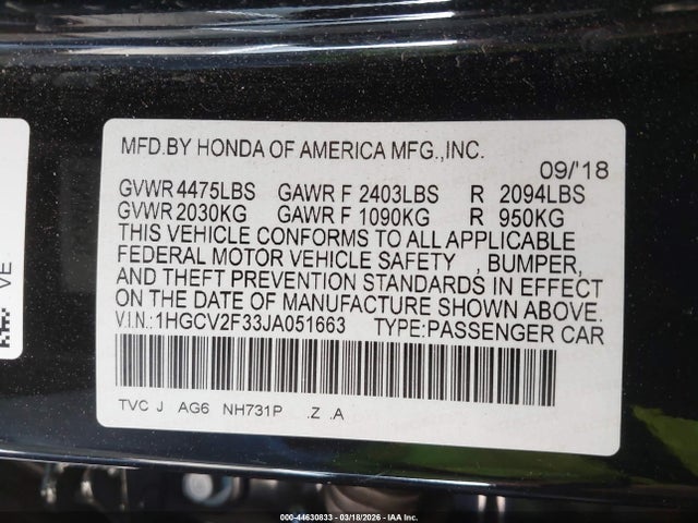 1HGCV2F33JA051663 Honda Accord Sport 2.0t