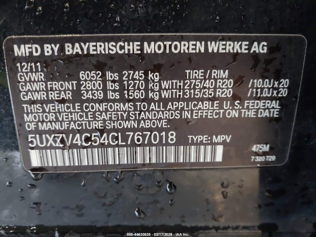 2012 Bmw X5 Xdrive35i/xdrive35i Premium/xdrive35i Sport Activity მანქანა იყიდება აუქციონზე, vin: 5UXZV4C54CL767018, აუქციონის ნომერი: 44630835