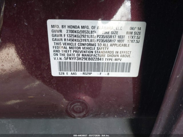 2014 HONDA PILOT 5FNYF3H29EB022841 Photo 8