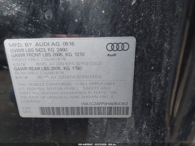 Aukcja sprzedaży 2017 Audi Q5 2.0t Premium, vin: WA1C2AFP3HA054362, numer aukcji: 44630847