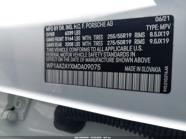Porsche Cayenne 2021 WP1AA2AYXMDA09075 Image 9